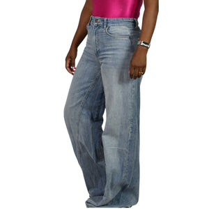 Zara Ultra Flare Jeans Blue Denim Slouchy Cotton Long Inseam Elephant Wide Leg Twisted Seams High Rise 4