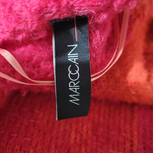 Marc Cain Boucle Sweater Jacket Pink Colorblock Furry Texture Pile Cardigan Wool Alpaca Open Size 6