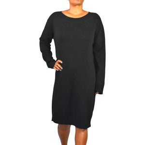Vince Wool Sweater Dress Black Cashmere Blend Boat Neck Knit Pullover Tunic Large