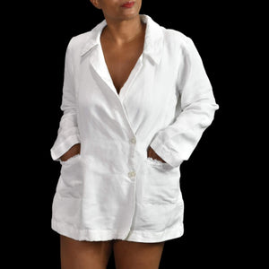 Show Me Your Mumu Escape Blazer Romper White Linen Size Short Long Sleeve Medium