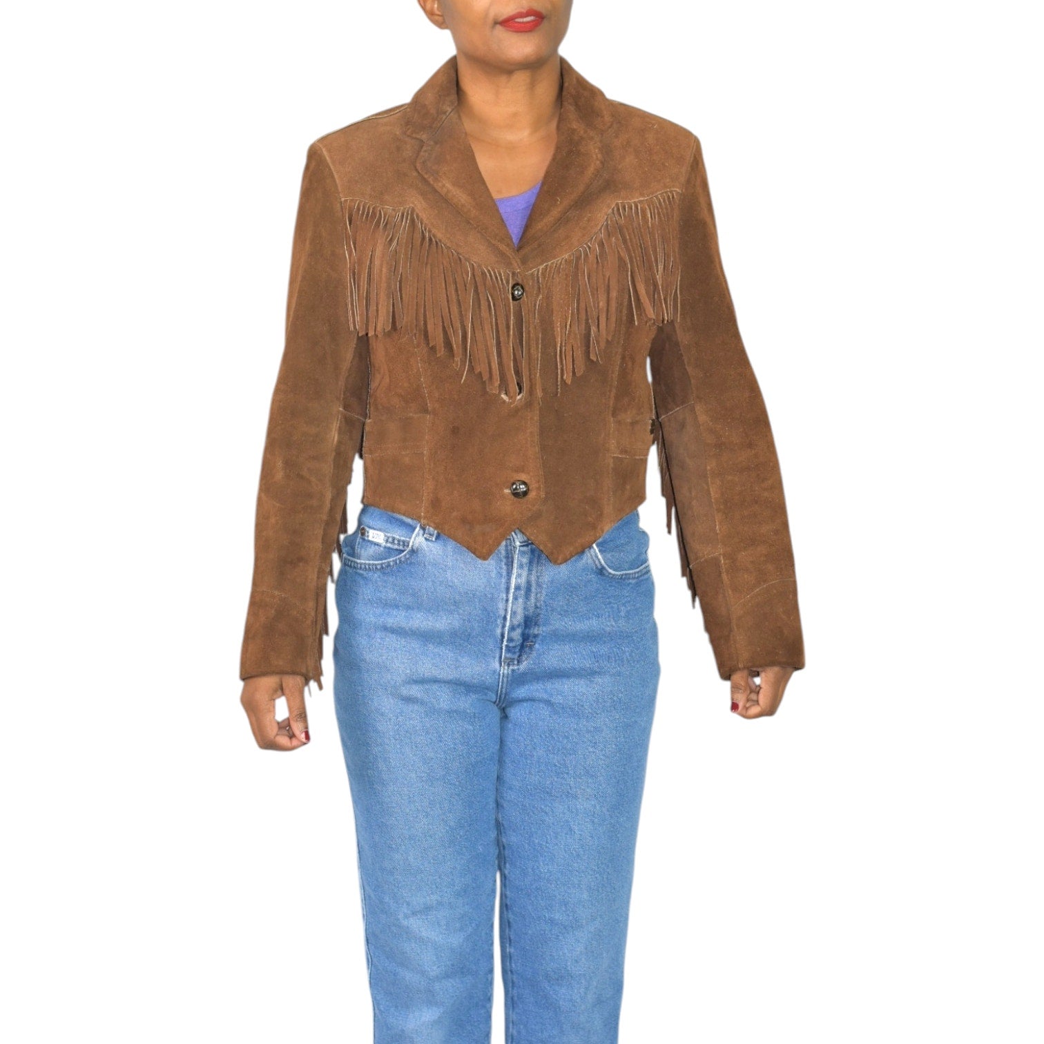 Vintage Ms Pioneer Suede Fringe Jacket Brown Cropped Leather 70s 80s Easy Rider Size Medium