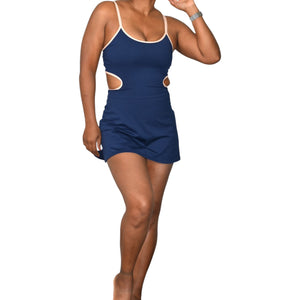 Free People One More Serve Onesie Blue Playsuit Skort Shorts Romper Tennis Dress FP Movement Small