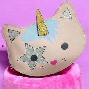 Luv Betsey Johnson Unicorn Cat Wristlet Pouch Kitty Glitter Shimmer Clutch Coin Purse