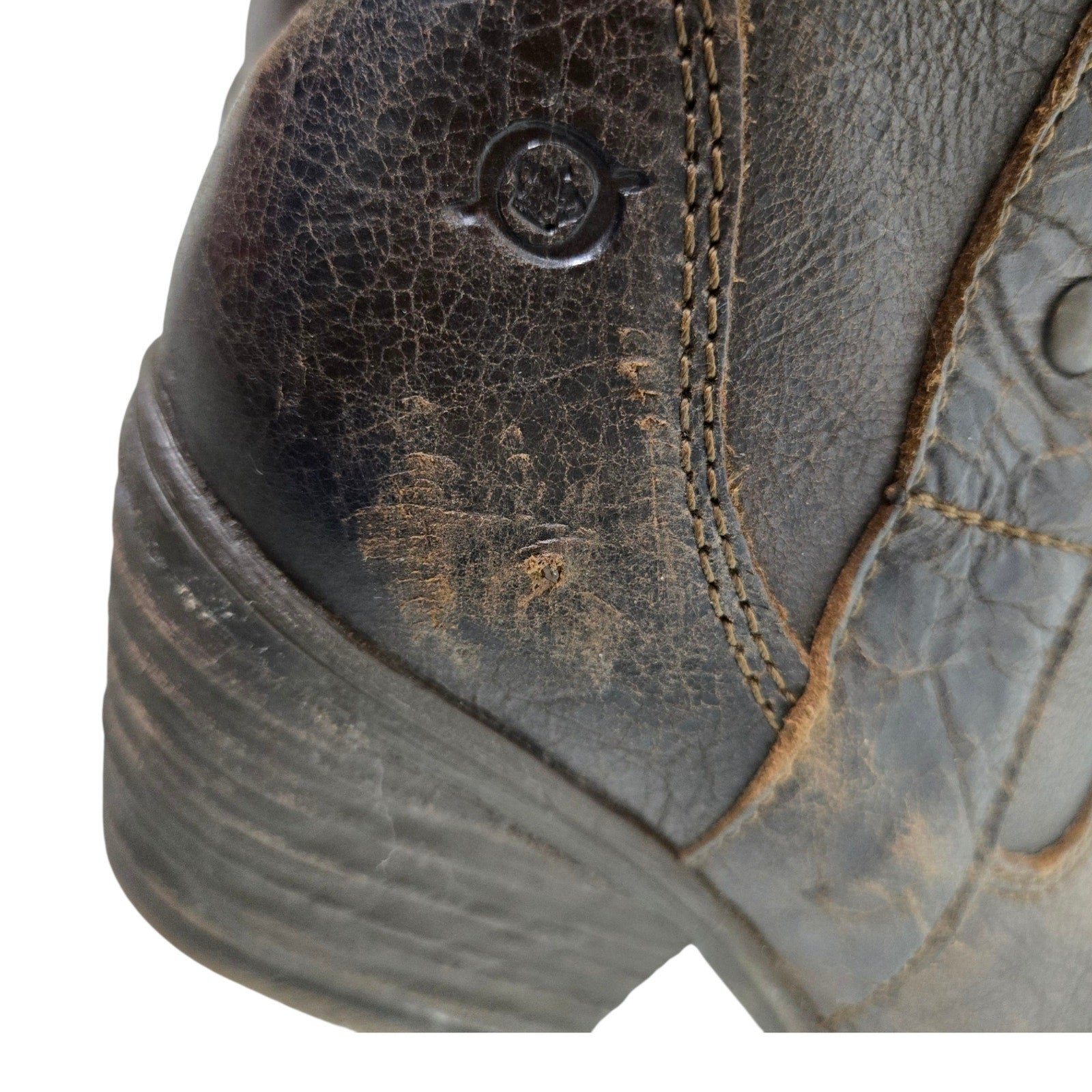 Born Leather Motorcycle Boots Brown Distressed Studs Mid Calf Winter Pull On 8.5