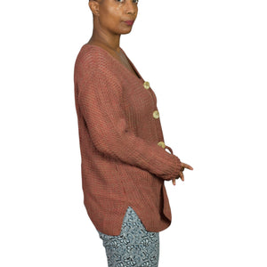 Vintage Peruvian Connection Sweater Russet Brown Pima Cotton Woven Cardigan Medium