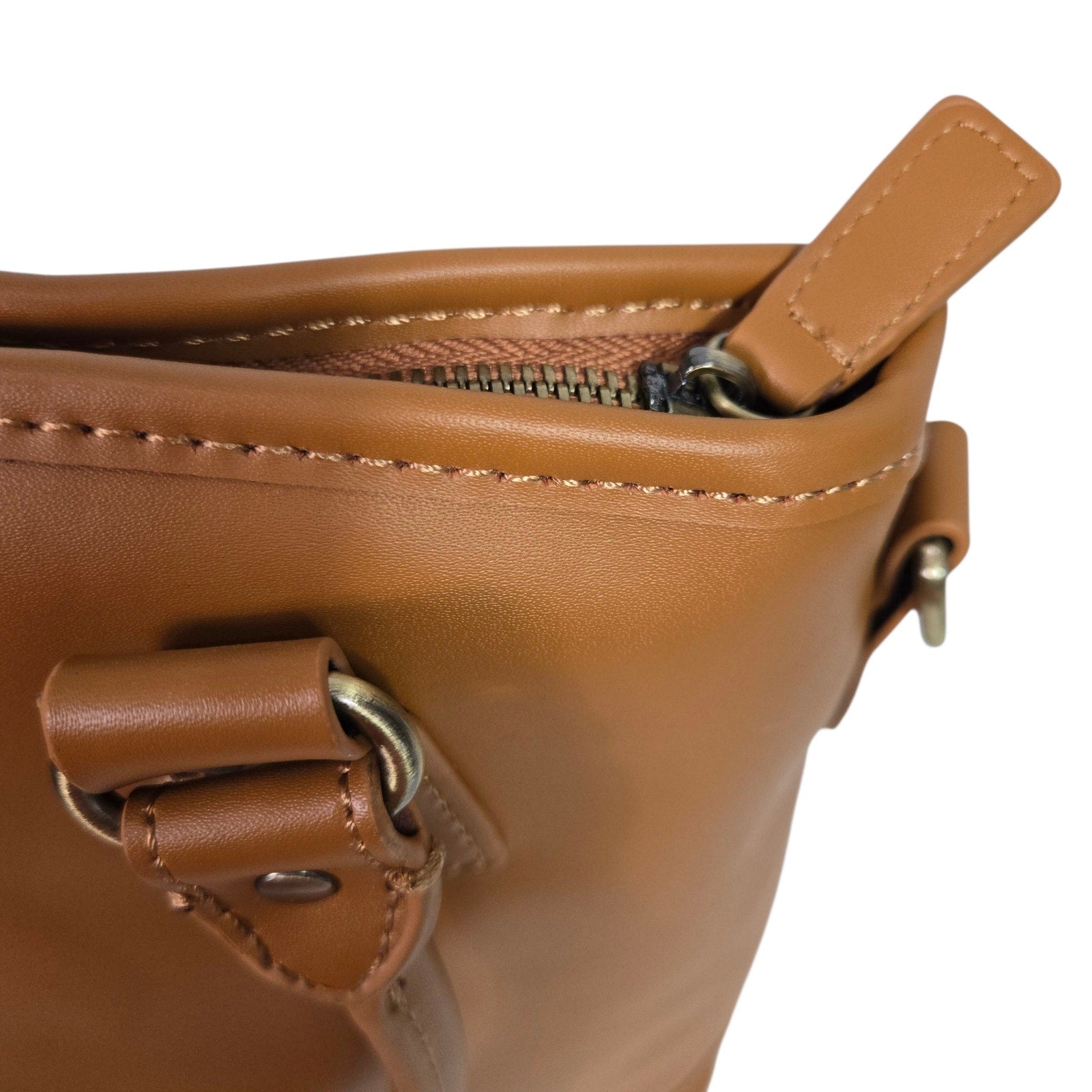 SACHI Insulated Wine Tote Bag Camel Brown Leather Lunch Bucket Two Bottle Strap