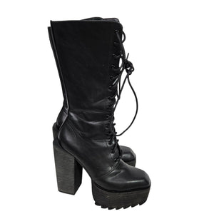 Darker Wavs Flanger Chunky Platform Boots Combat Black Square Toe Angular Retro 7
