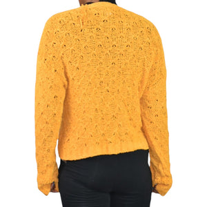 American Eagle Cropped Cardigan Sweater Yellow Slouchy Crochet Cotton Blend Knit Boxy V Neck XS