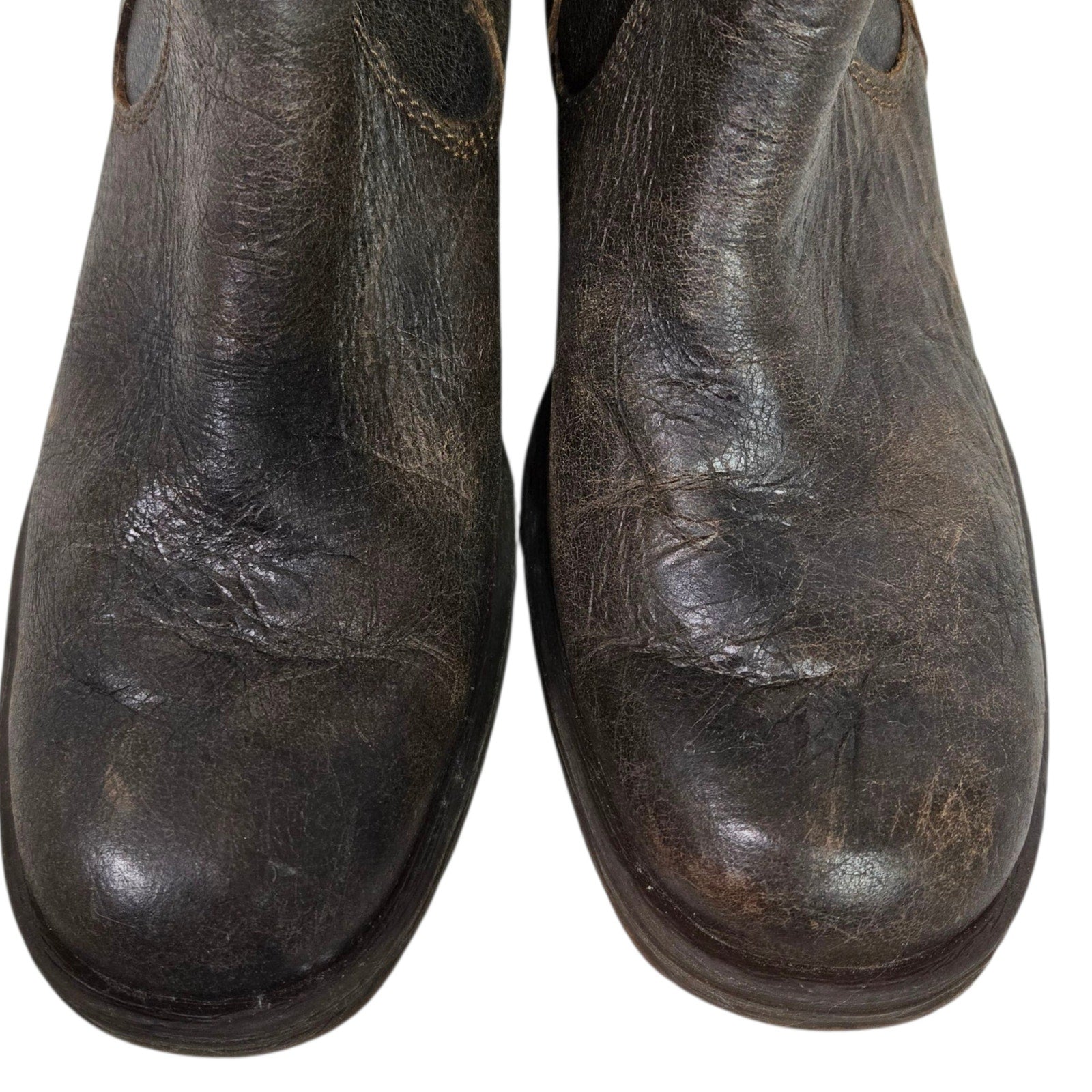 Born Leather Motorcycle Boots Brown Distressed Studs Mid Calf Winter Pull On 8.5