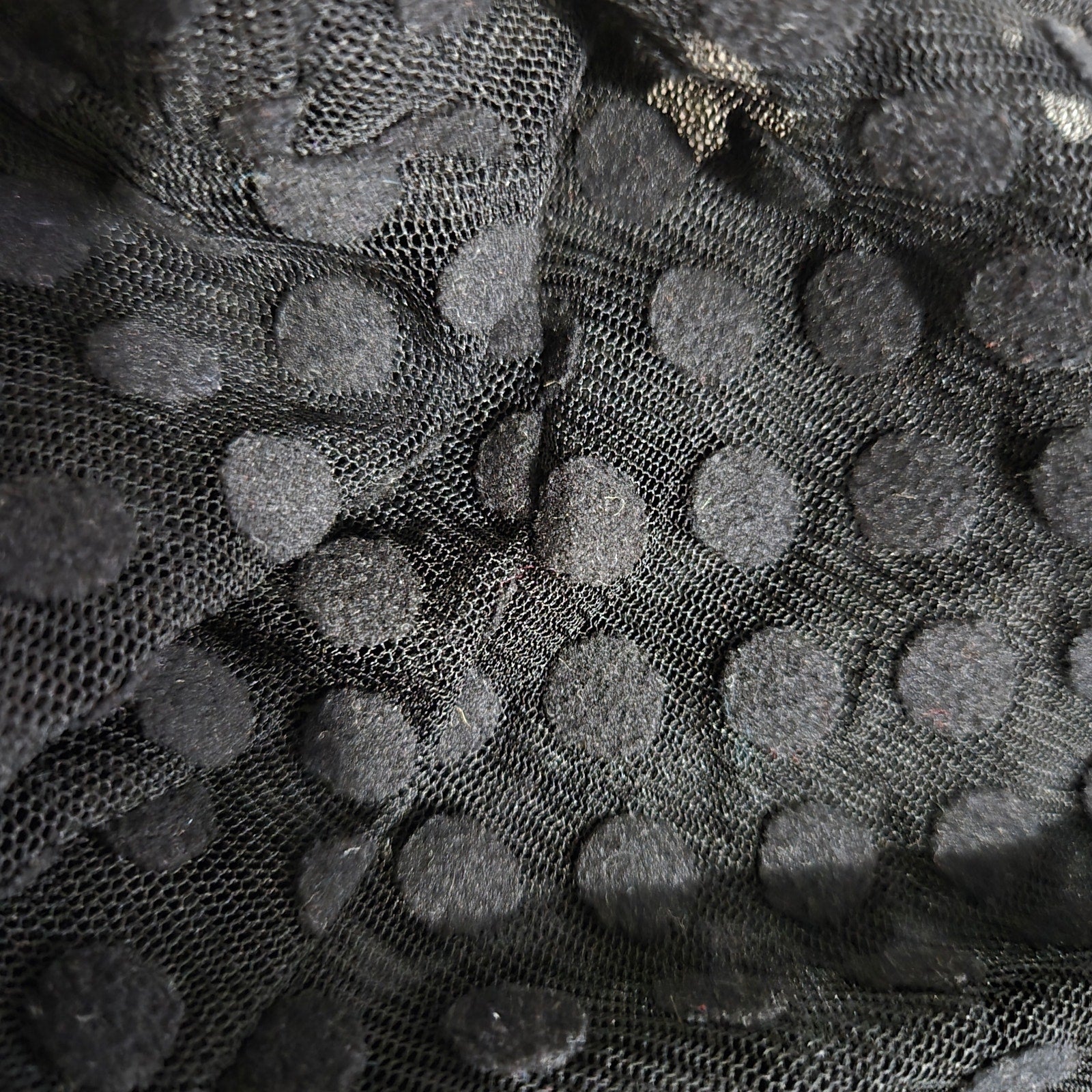 Windsor Sheer Bodysuit Black Flocked Polka Dot Mock Mesh Neck Long Sleeves Top Small