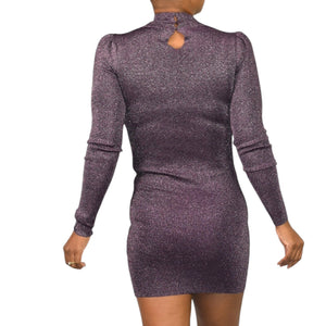 ASTR The Label Tillie Dress Pink Metallic Shimmer Mock Neck Mini Puff Sleeves Padded Shoulders XS