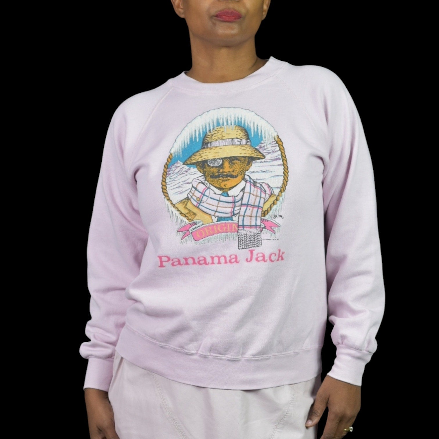 Vintage Panama Jack Original Graphic Sweatshirt Pink 80s Retro Crewneck Pastel Medium