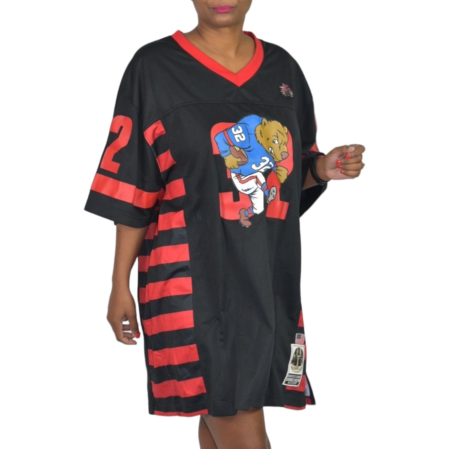 Hustle Gang Bear Jersey Black Red Shirt Football Grid Iron Streetwear Graphic Big Tall Mens 3X