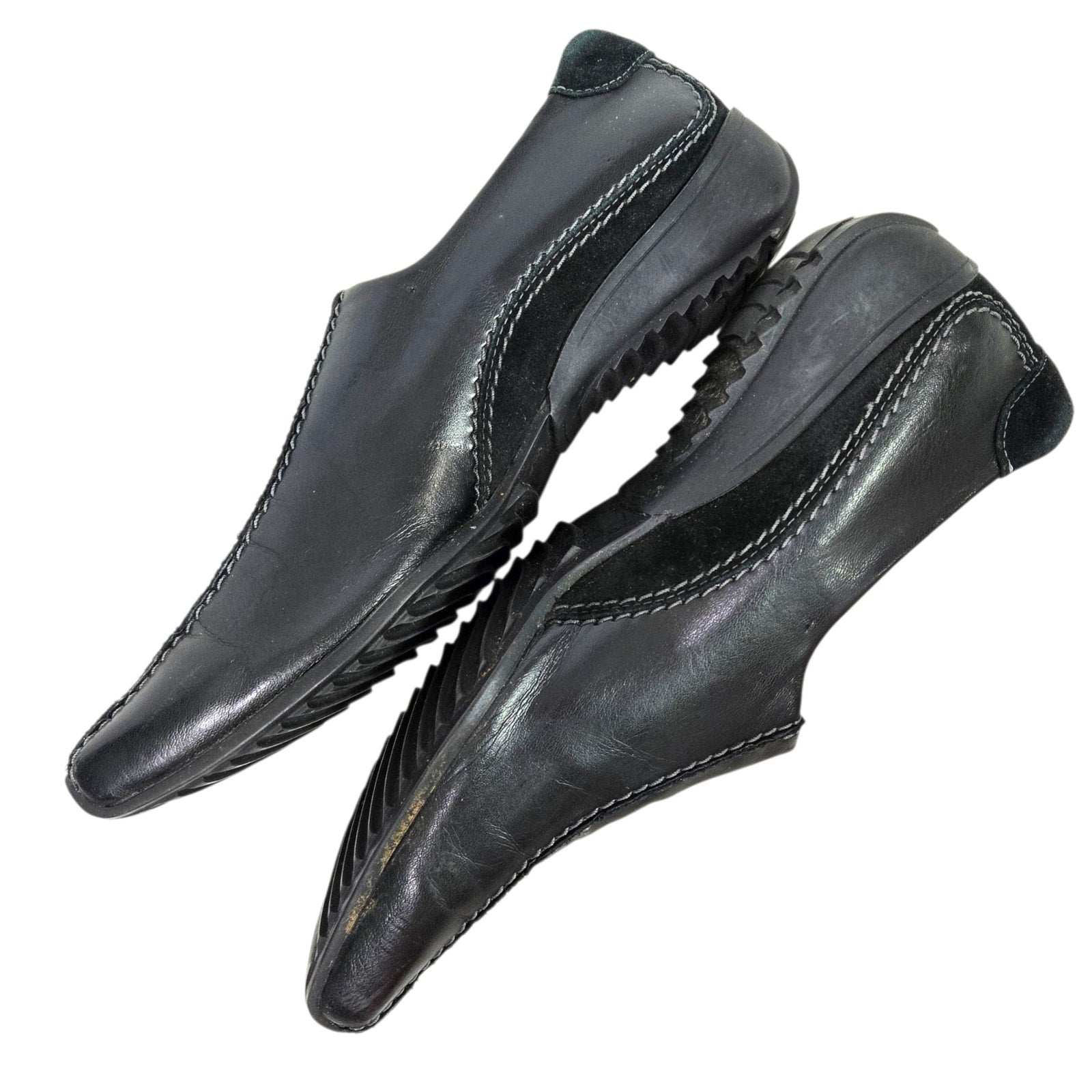 Paul Green Lucy Square Toe Loafers Black Leather Suede Shoes Slip On Low Wedge Comfort 9