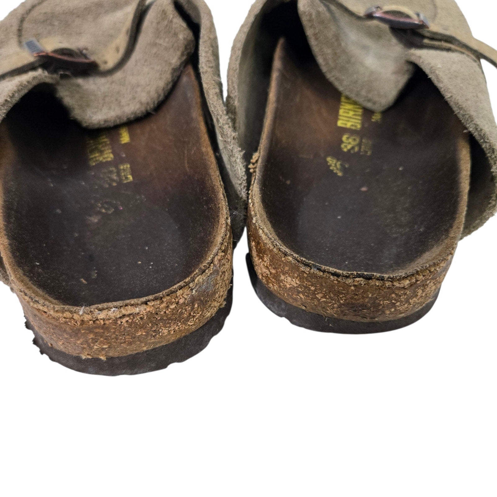 Birkenstock Eaton Suede Clogs Tan Taupe Slides Slip On Leather Mules Buckle 38 7