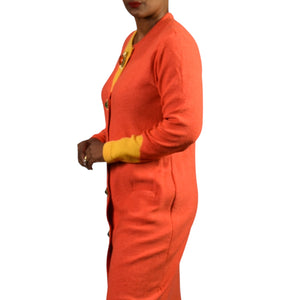 Vintage Steve Fabrikant Knit Dress Orange Color Block Button Front Jeweled Funky Medium