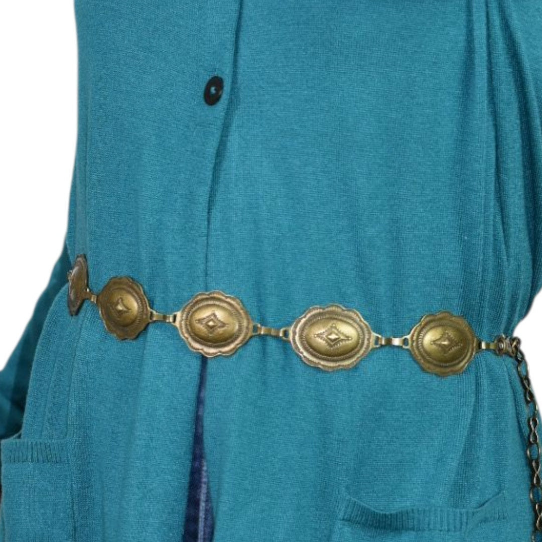 Concho Chain Belt Bronze Brown Metal Western Rustic Cowgirl Medallion Vintage Brass Small