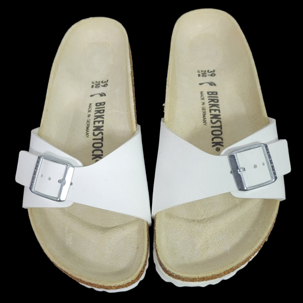 Birkenstock Madrid Sandals White Unisex Birko Slides Slip On Flats Adjustable Size 39 8