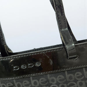 Vintage Bebe Mini Tote Bag Black Logo Patent Leather Straps Shopper Handbag Y2K Purse
