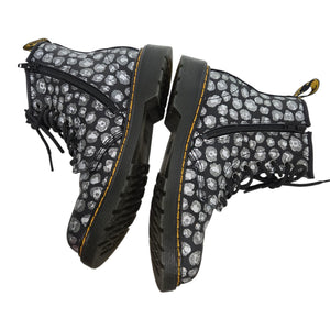 Dr Martens Junior Leopard Hydro Combat Boots Black Skulls Metallic Leather Ankle Girls 4
