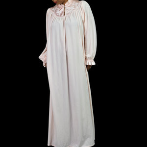 Vintage Gilligan OMalley Donna Richard Flannel Gown Pink Blush Pastel Nightgown Prairie Country Modest Medium