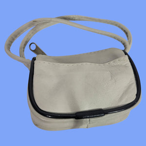 Vintage Studio Tiny Leather Bag Taupe Beige Coin Purse Pouch Change Handles Mini Satchel