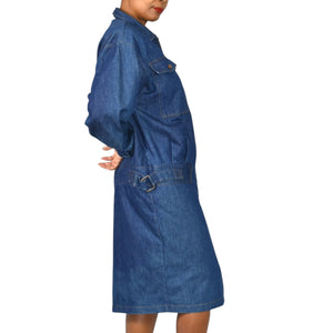 Vintage Depeche Mode Denim Jean Dress Blue New Wave Cocoon Midi Cotton Shirtdress Rigid Medium