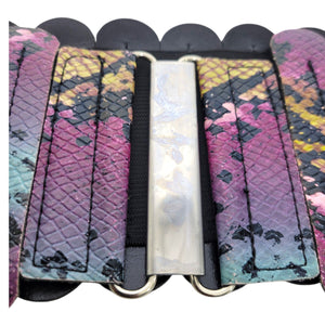 Embossed Stretch Belt Purple Multi Snakeskin Stretchy Elastic Wide Scalloped Medium Large