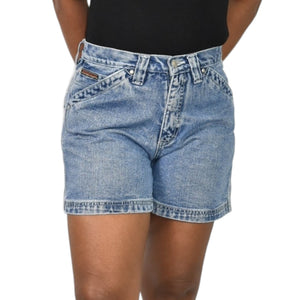 Vintage No Excuses Jean Shorts Blue Cargo Pockets Thigh Length Cotton Rigid Size 8