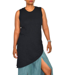 Wilt Black Slant Hem Tank Top Black Sleeveless Tee Angled Slub Jersey Asymmetric Casual Travel XS
