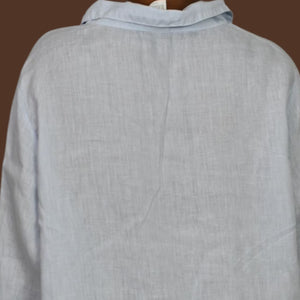 Match Point Linen Tunic Light Blue Collared V Neck Long Sleeve Popover Shirt XL