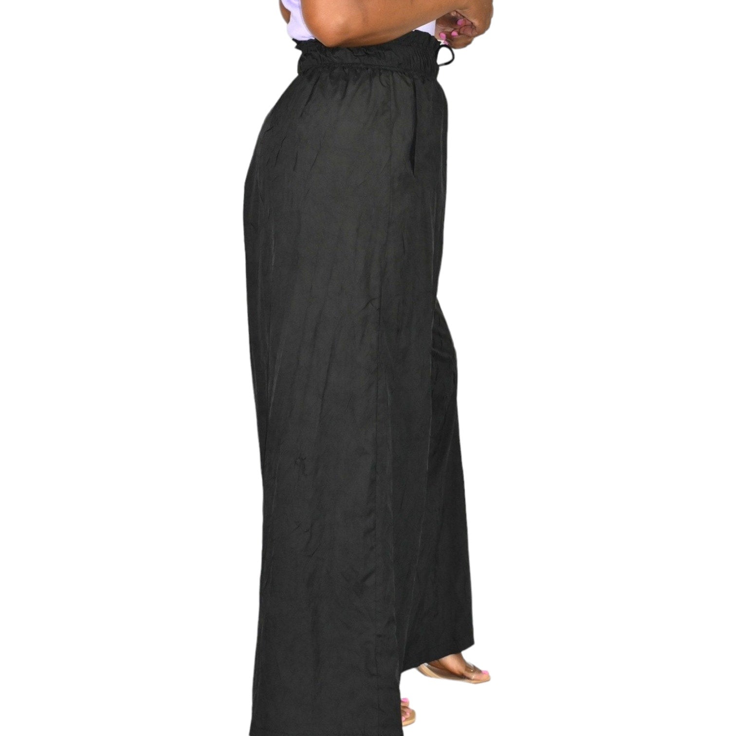 Basin Range Pants Black Parachute Wide Leg Pull On Palazzo High Waist Drawstring Size XS