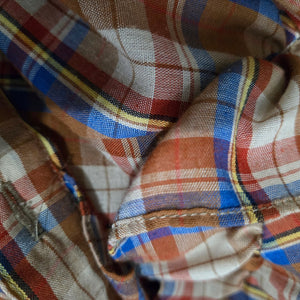 Vintage Plaid Ruffle Blouse Brown Victorian High Neck Shirt Homemade Yoked Small