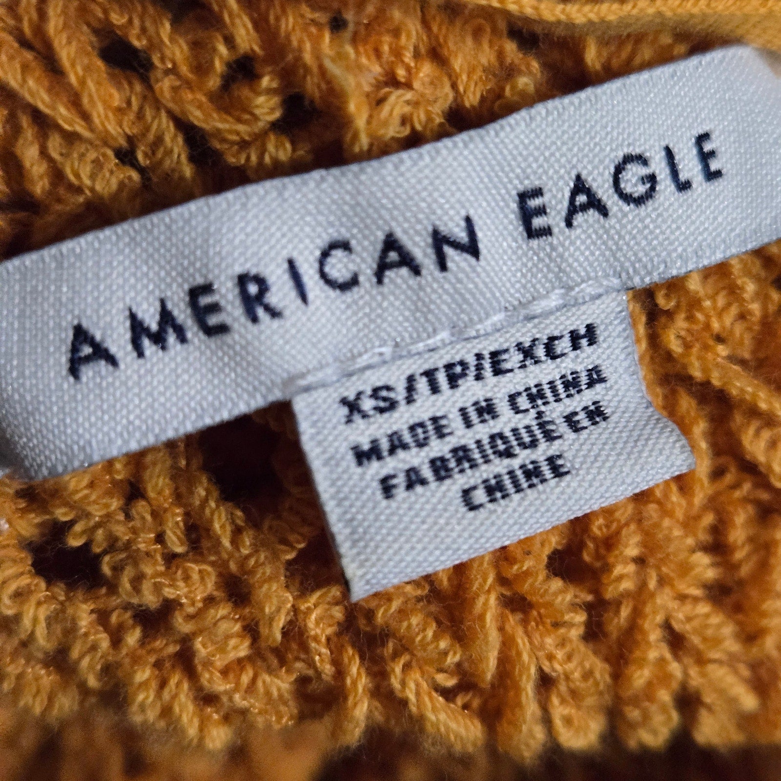 American Eagle Cropped Cardigan Sweater Yellow Slouchy Crochet Cotton Blend Knit Boxy V Neck XS