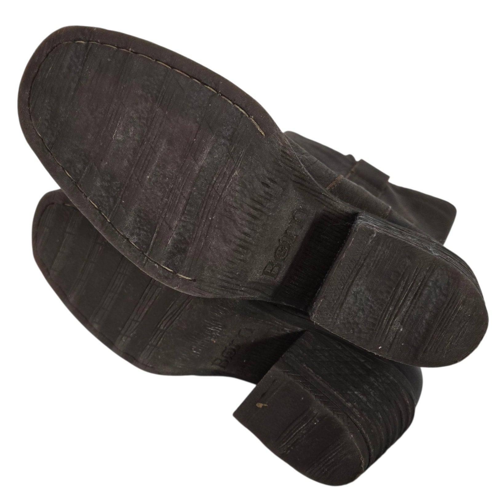 Born Leather Motorcycle Boots Brown Distressed Studs Mid Calf Winter Pull On 8.5