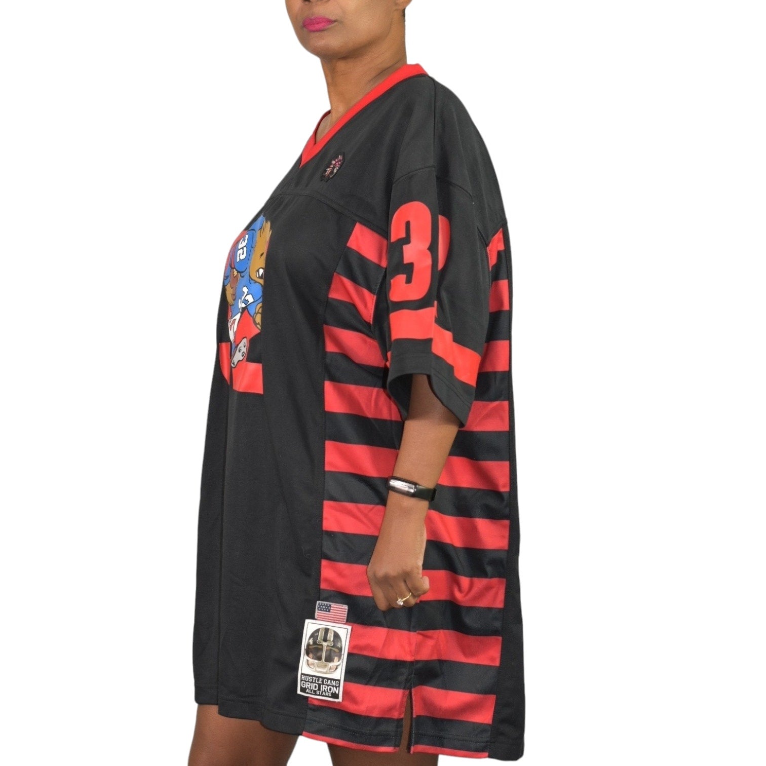 Hustle Gang Bear Jersey Black Red Shirt Football Grid Iron Streetwear Graphic Big Tall Mens 3X