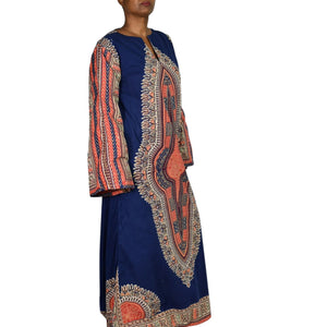 Vintage Dashiki Pakistan Caftan Dress Blue Kaftan 70s Maxi Dress Kimono Sleeve Side Slits Hippie Bohemian Festival Medium