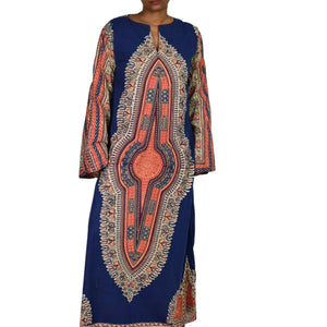 Vintage Dashiki Pakistan Caftan Dress Blue Kaftan 70s Maxi Dress Kimono Sleeve Side Slits Hippie Bohemian Festival Medium