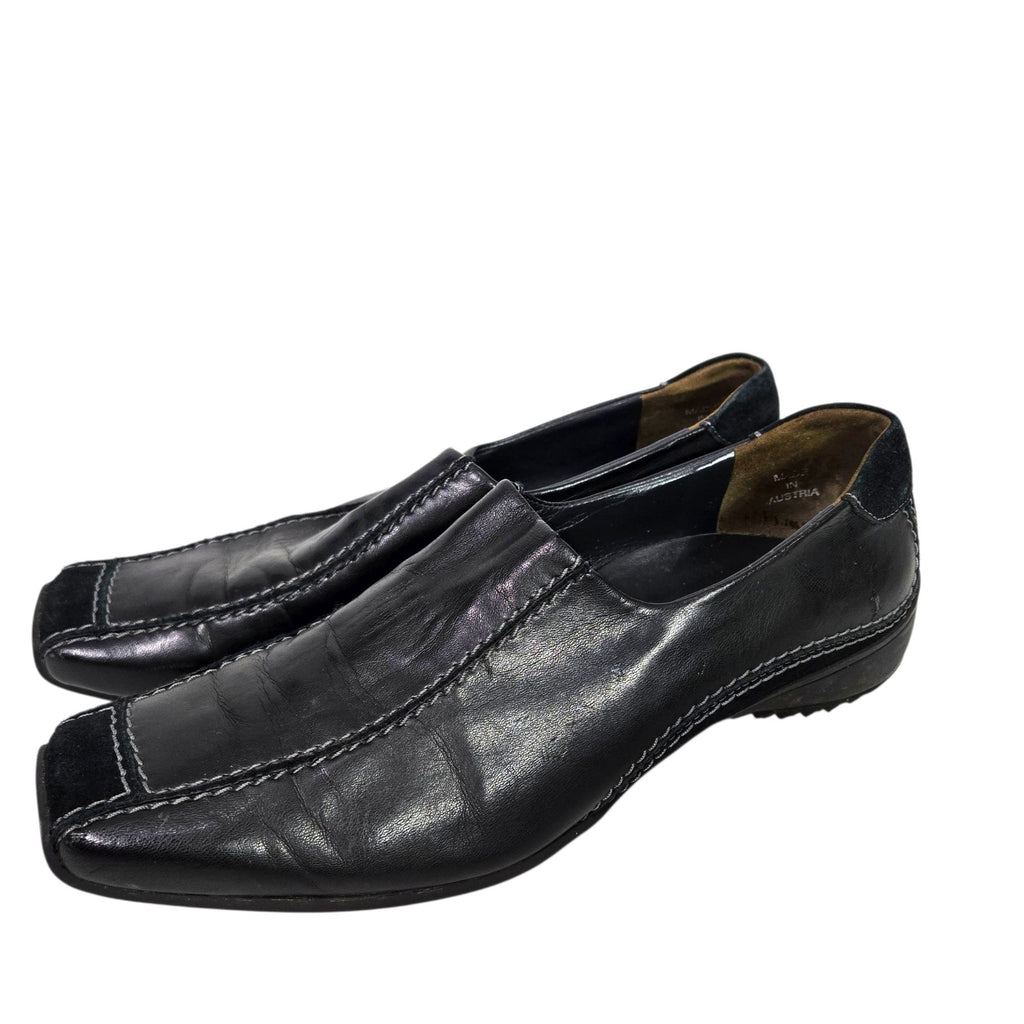 Paul Green Lucy Square Toe Loafers Black Leather Suede Shoes Slip On Low Wedge Comfort 9