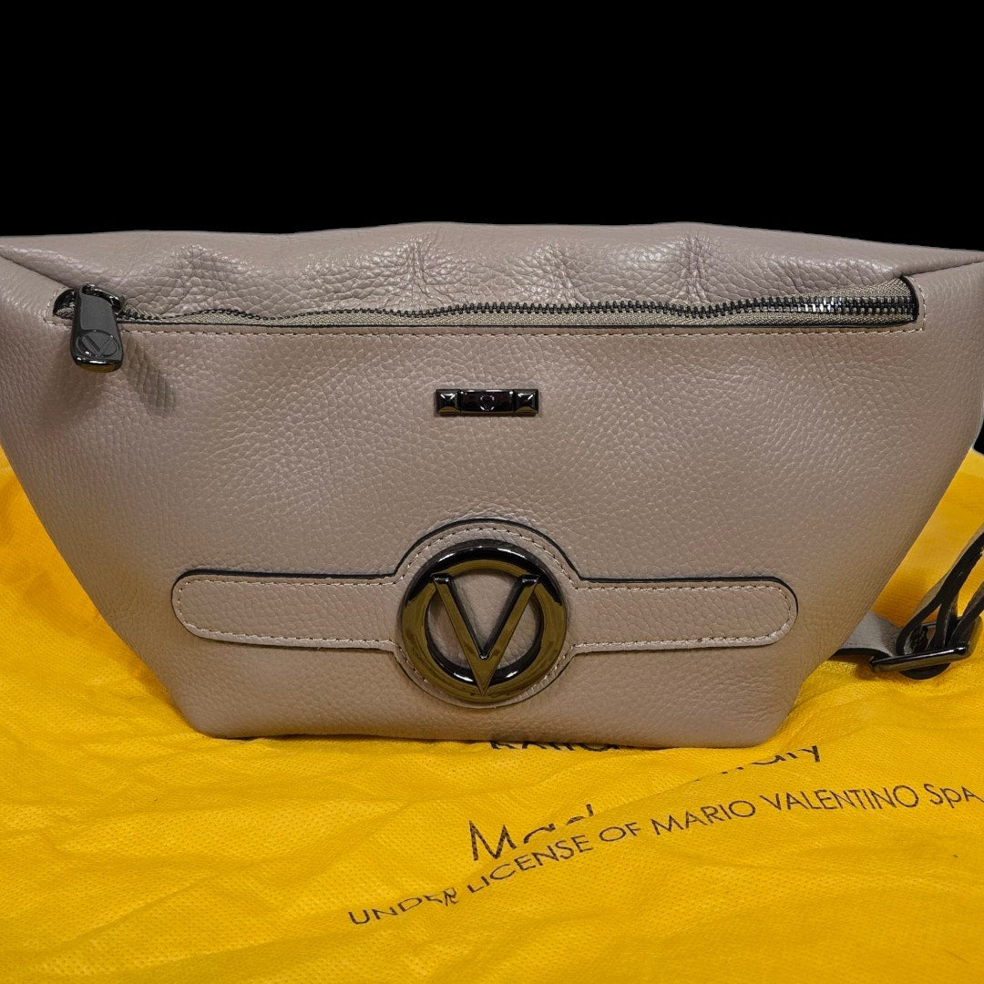 Mario Valentino Mickey Belt Bag Taupe Leather Crossbody Sling Adjustable Bum Waist Pouch Fanny Pack