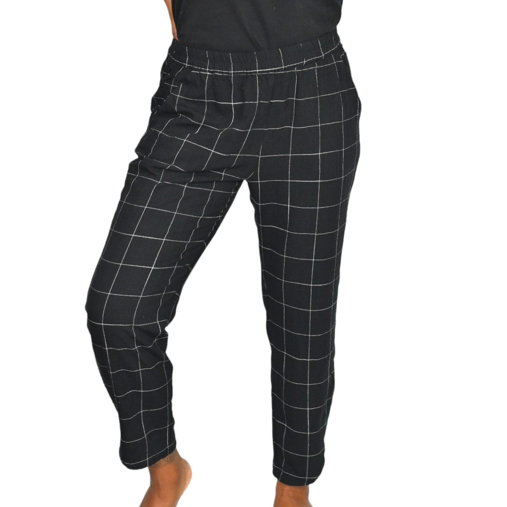 Marine Layer Allison Pant Black Windowpane Plaid Check Tapered Ankle Size Medium