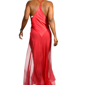 Victorias Secret Red Silk Nightgown Satin Sheer Tulle Chiffon Long Maxi Slip XS