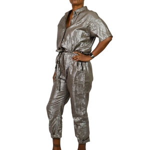 Xirena Theo Metallic Jumpsuit Bronze Brown Metallic Shimmer Cotton Lurex Belted Small