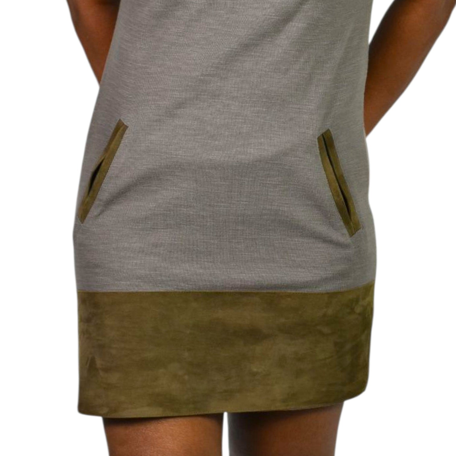 Allsaints Diego Tee Dress Grey Cotton Suede Colorblock Shift Knit Mini Pockets Minimalist XS