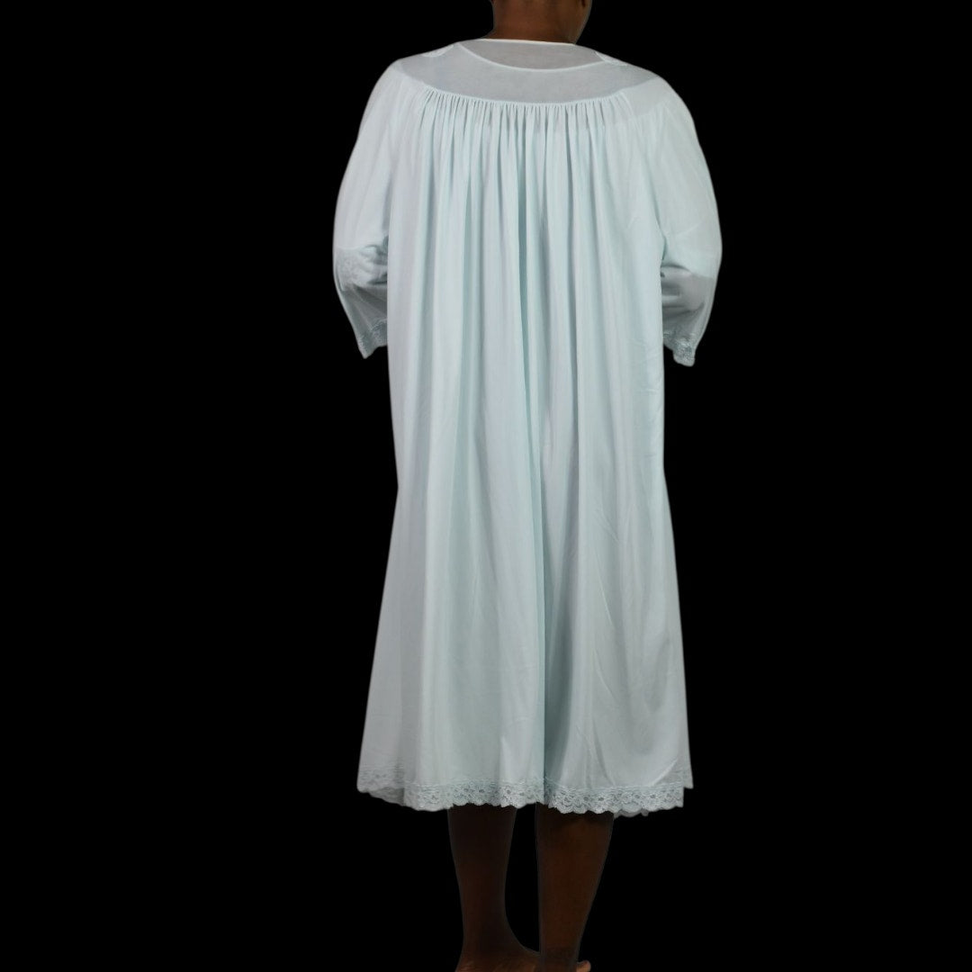 Vintage Shadowline Peignoir Set Blue Baby Powder Chiffon Sheer Nylon Negligee Gown Robe XL