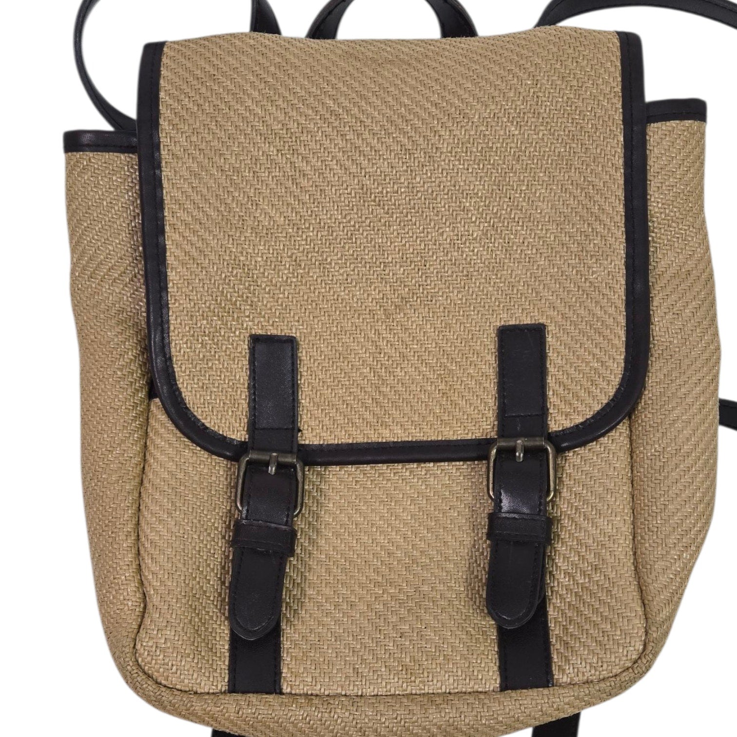 Gap Vintage Backpack Bag Tan Beige Straw Raffia Pockets 90s Y2K Rucksack Adjustable Retro Soft
