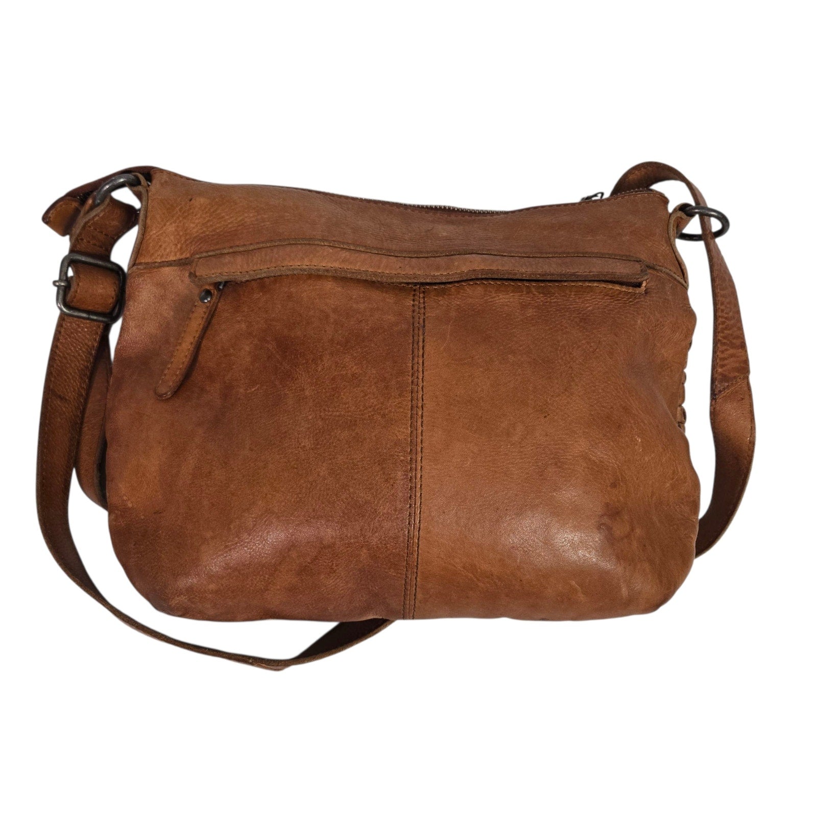 Vilenca Holland Leather Bag Brown Cognac Woven Leather Adjustable Shoulder Crossbody Soft Slouchy