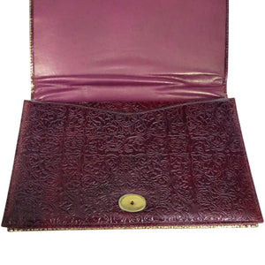 Embossed Leather Slim Bag Red Burgundy Gold Gilding Evening Italian Handbag Top Handle Small