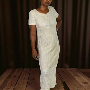 KC Spencer Column Straight Midi Dress Tan Mixed Print Checks Gingham Deadstock Long 8