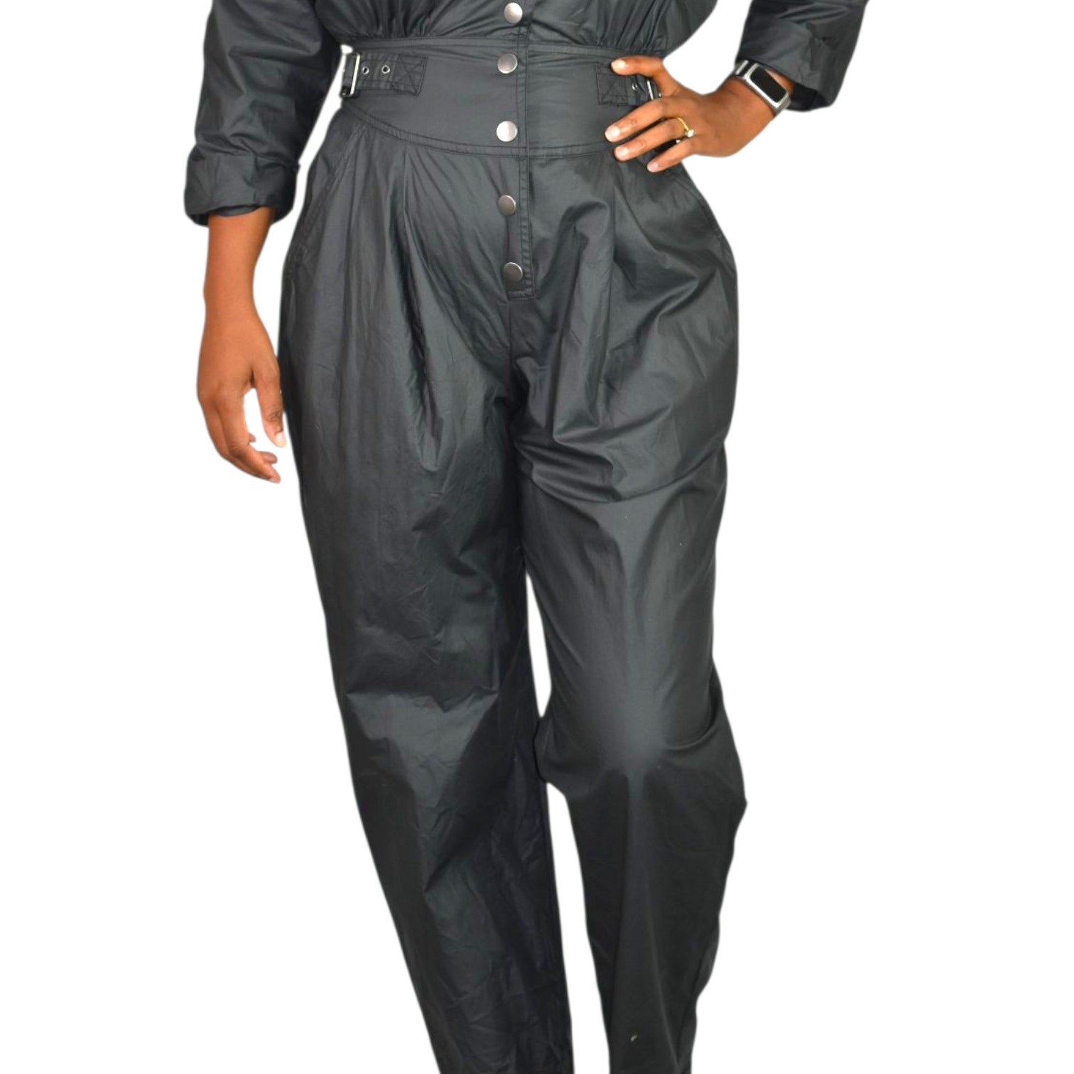 Rebecca Minkoff Lilly Jumpsuit Black Parachute Moto Biker Retro Cotton Ripstop Flightsuit XS